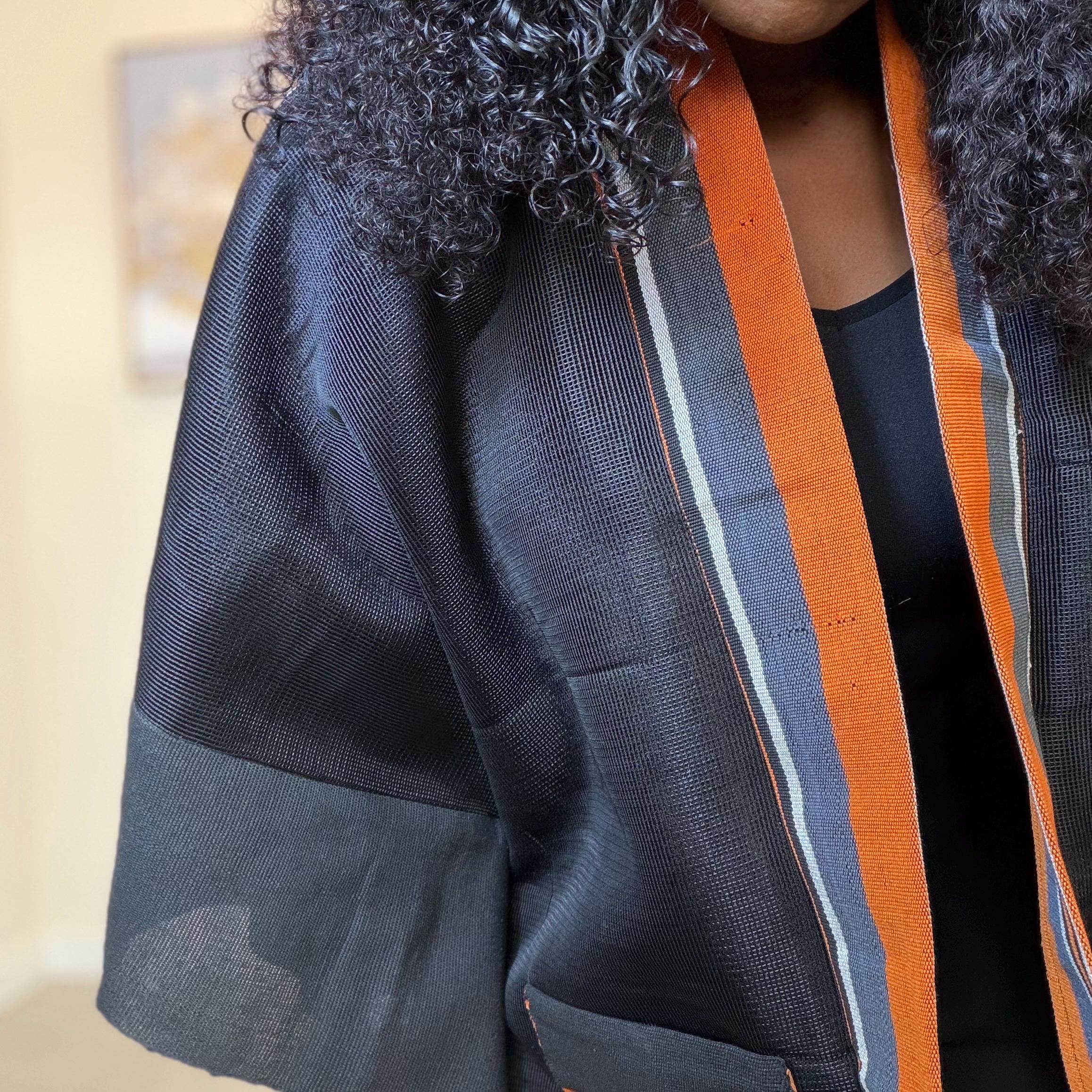 Handmade African Print Kimono: Adire Aso Oke Robe