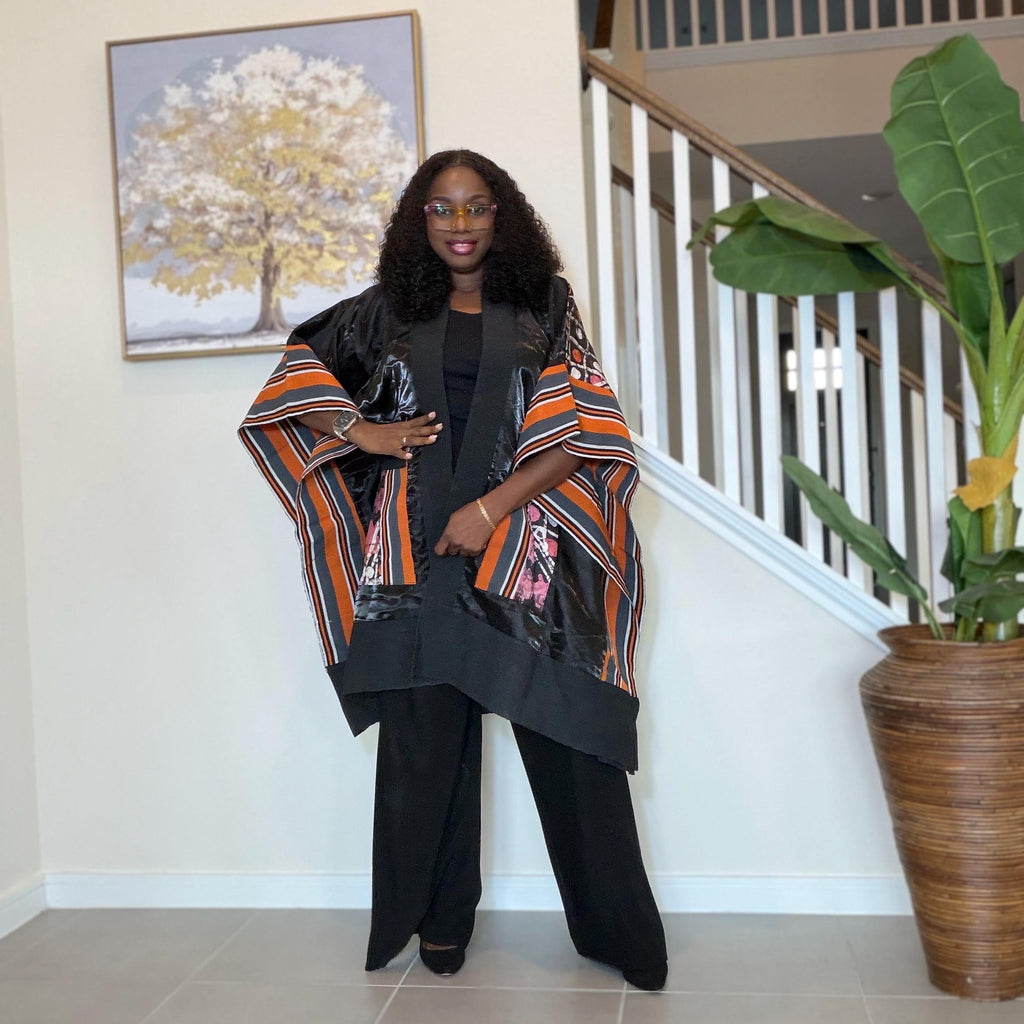 Handmade African Print Kimono: Adire Aso Oke Robe