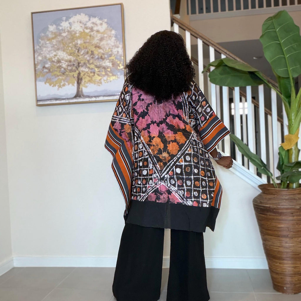 Handmade African Print Kimono: Adire Aso Oke Robe