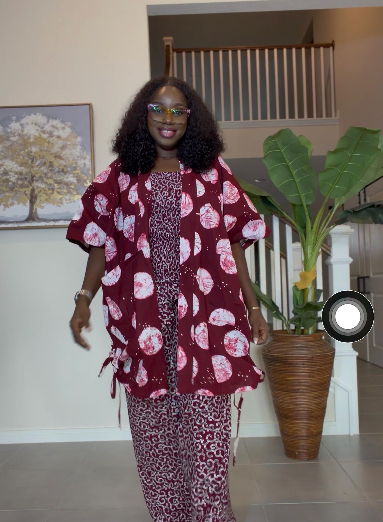 Handmade Ankara 3-Piece Pant Set | Tribal Kimono Jacket, Top & Trousers