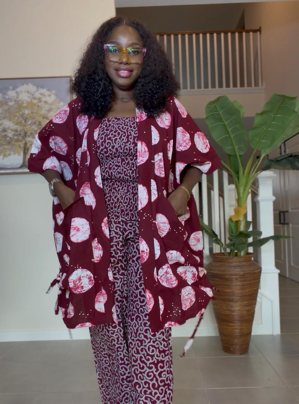 Handmade Ankara 3-Piece Pant Set | Tribal Kimono Jacket, Top & Trousers