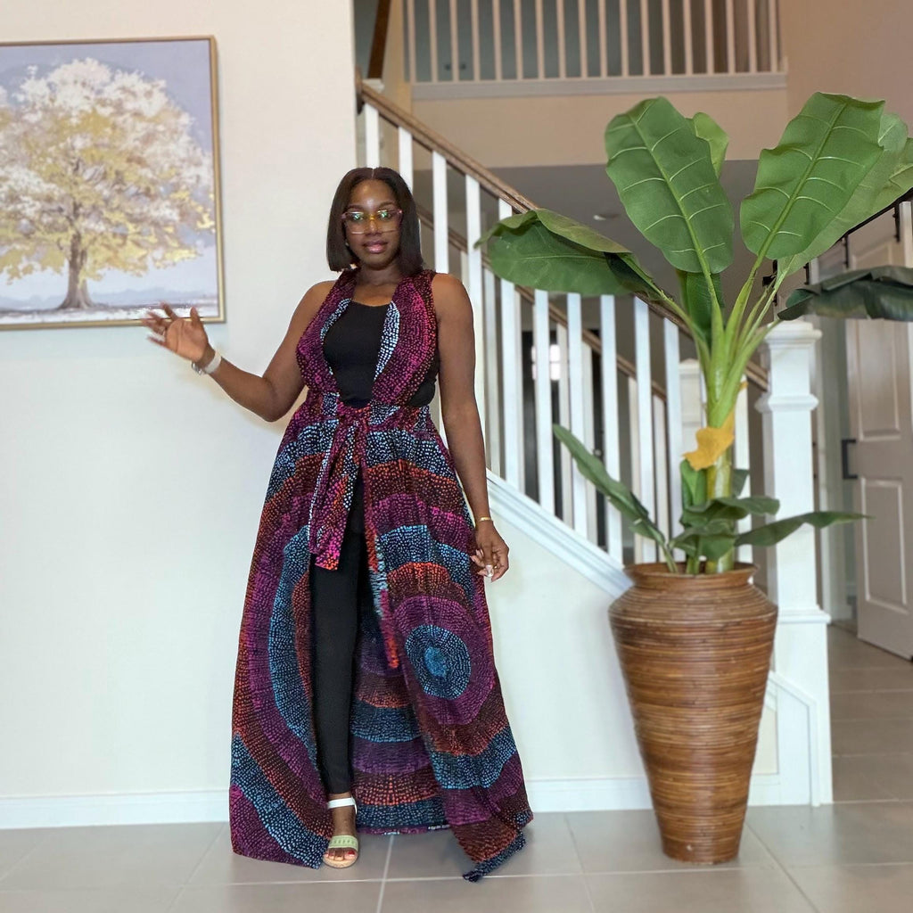 Sleeveless Ankara Kimono: African Print Belted Duster - Handmade