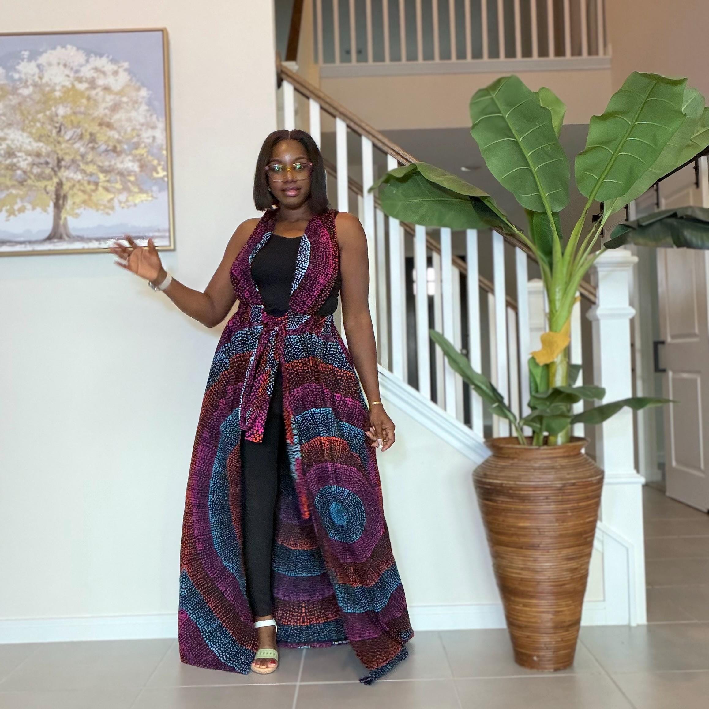 Sleeveless Ankara Kimono: African Print Belted Duster - Handmade