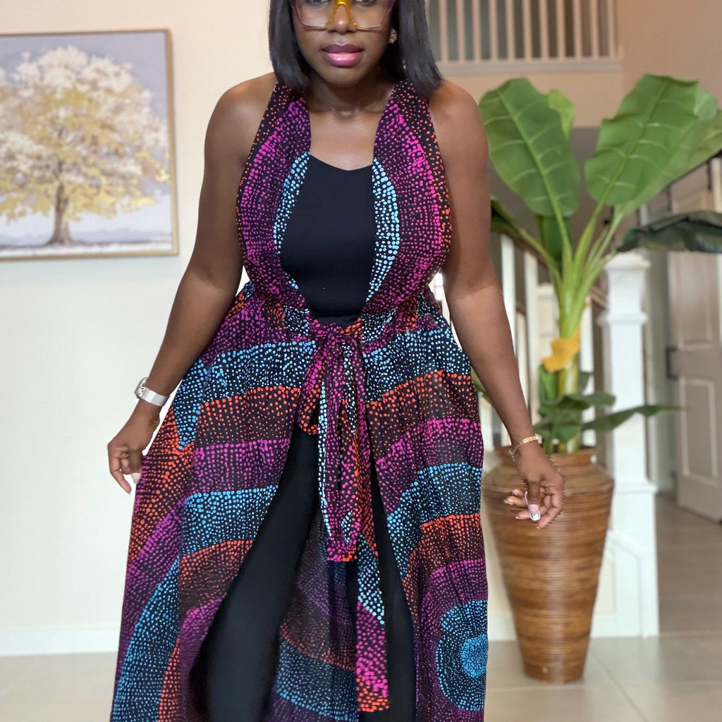 Sleeveless Ankara Kimono: African Print Belted Duster - Handmade