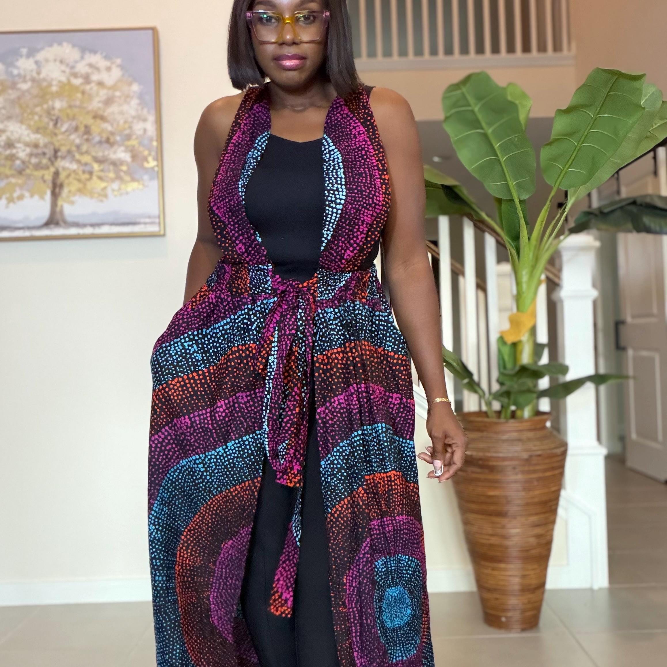 Sleeveless Ankara Kimono: African Print Belted Duster - Handmade