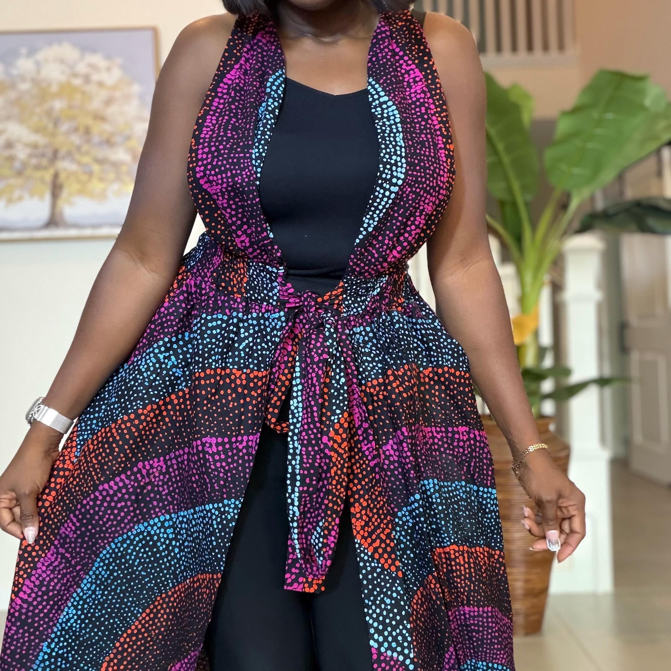 Sleeveless Ankara Kimono: African Print Belted Duster - Handmade