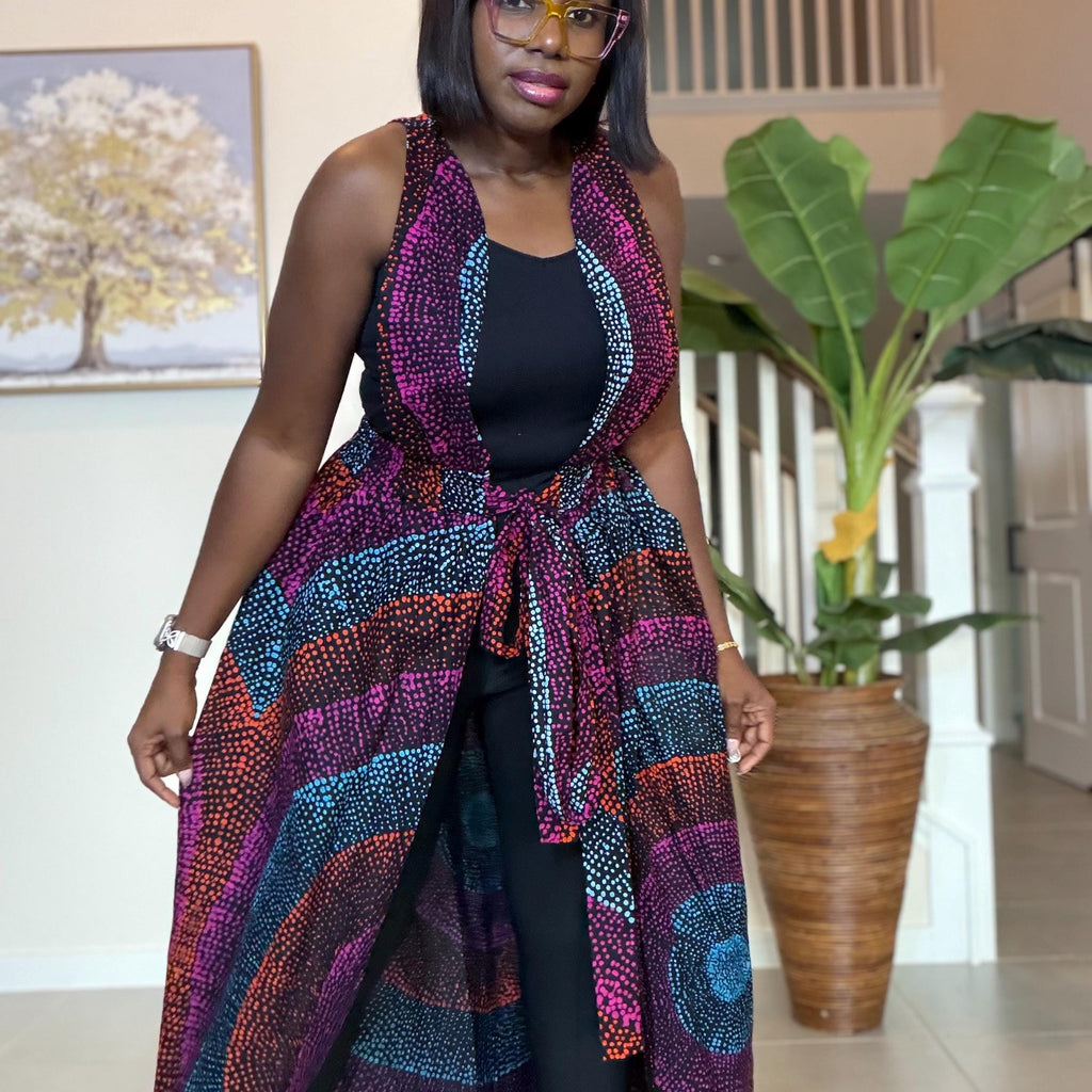 Sleeveless Ankara Kimono: African Print Belted Duster - Handmade