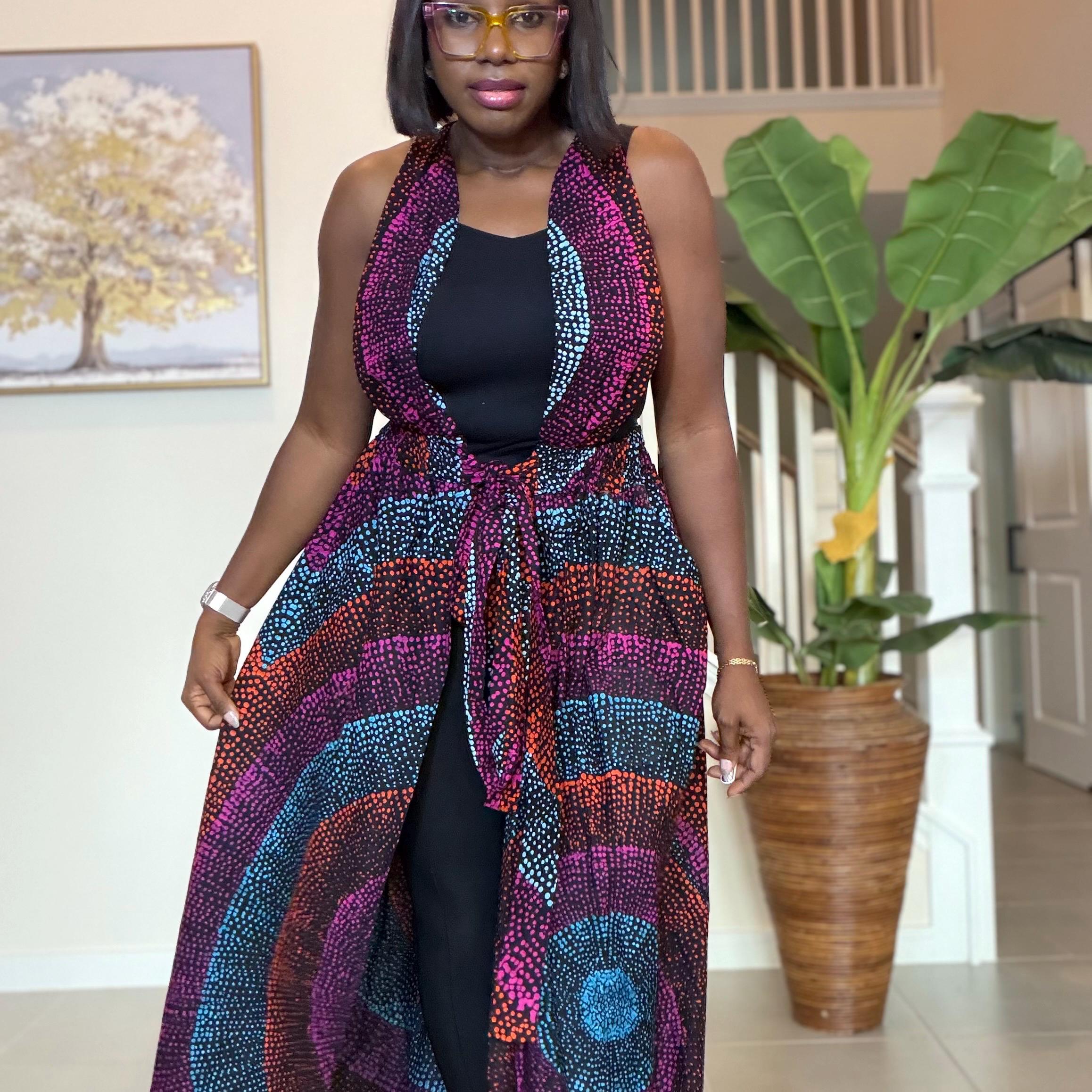 Sleeveless Ankara Kimono: African Print Belted Duster - Handmade
