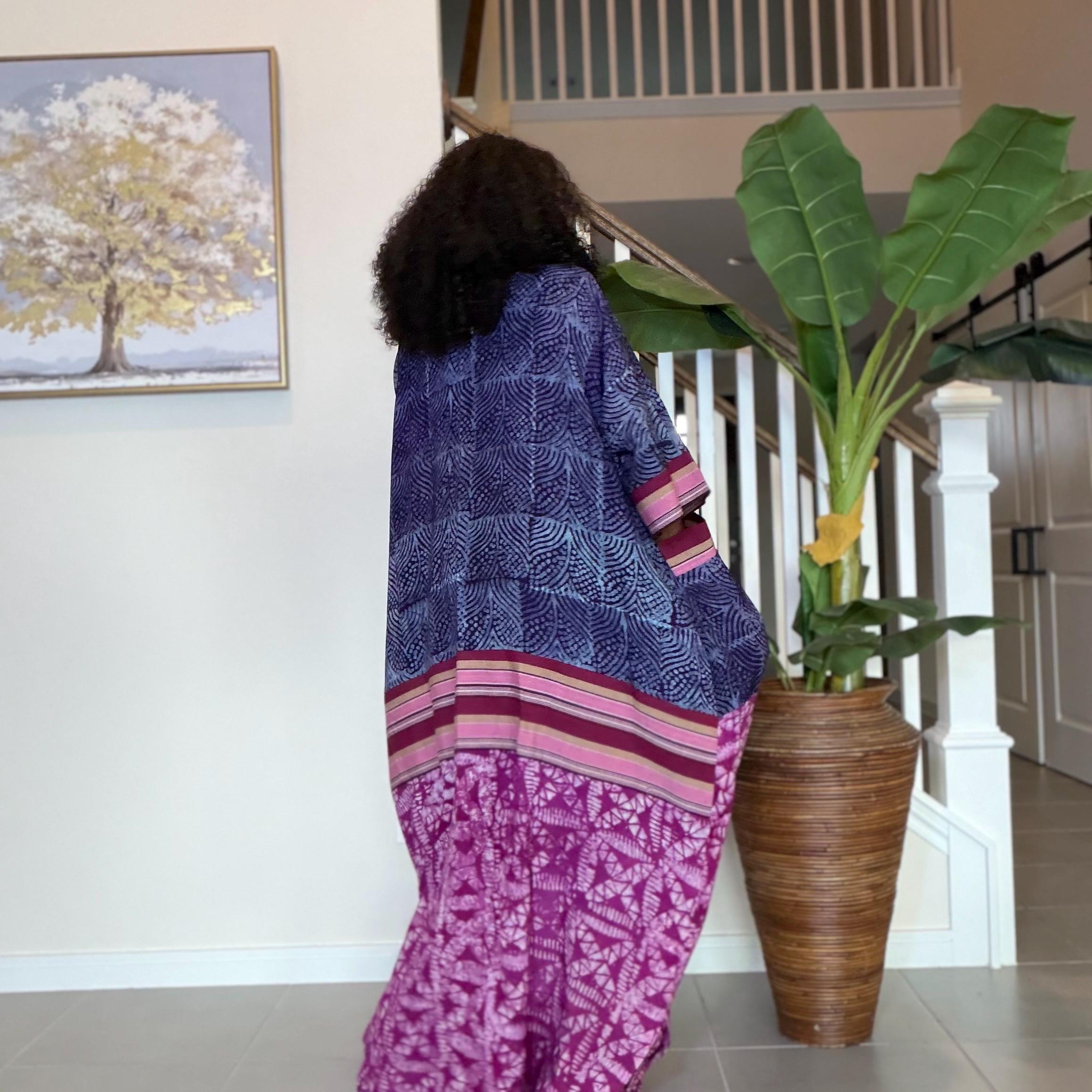 Handmade Adire Maxi Dress, Nigerian Tie Dye Kaftan, Boho African Clothing