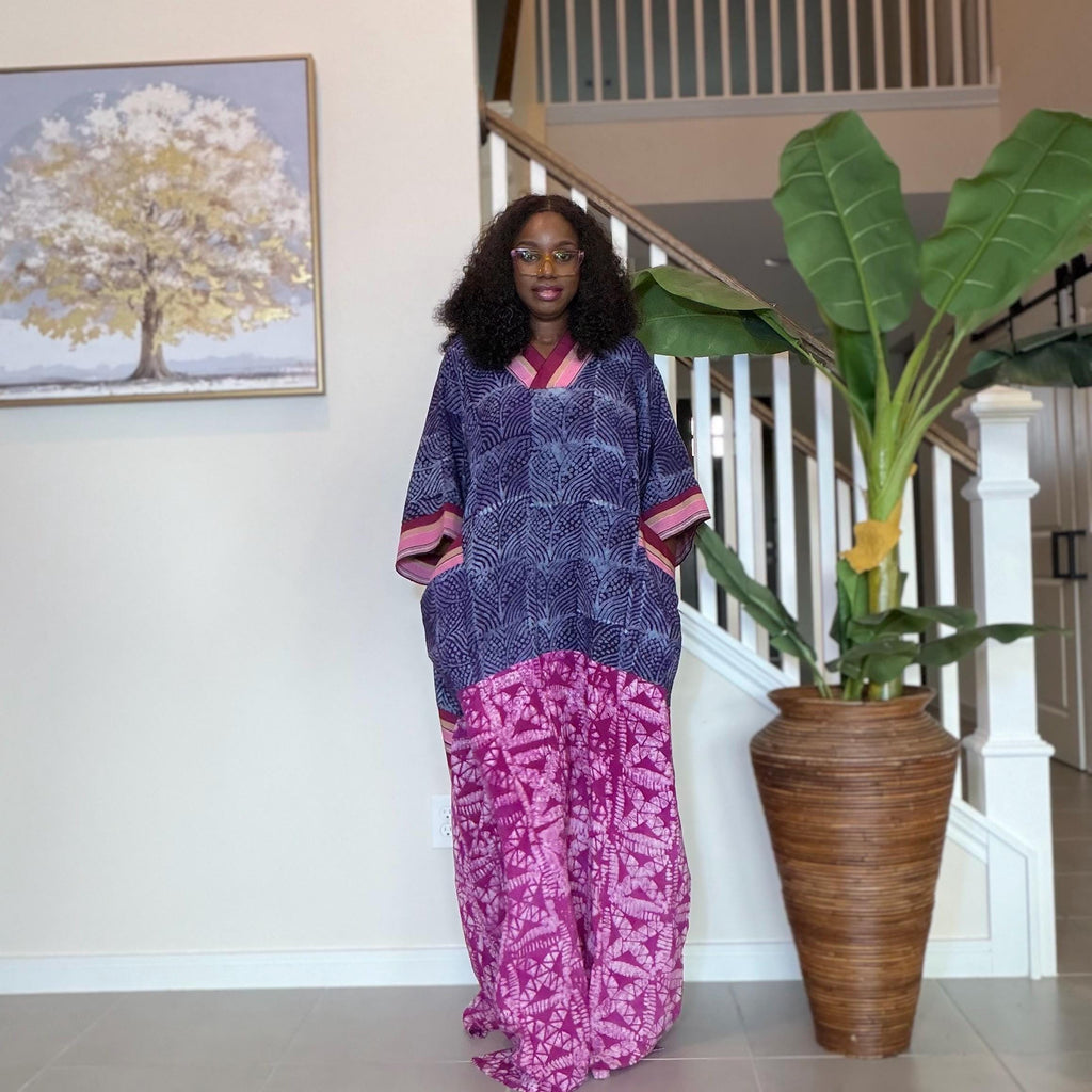 Handmade Adire Maxi Dress, Nigerian Tie Dye Kaftan, Boho African Clothing