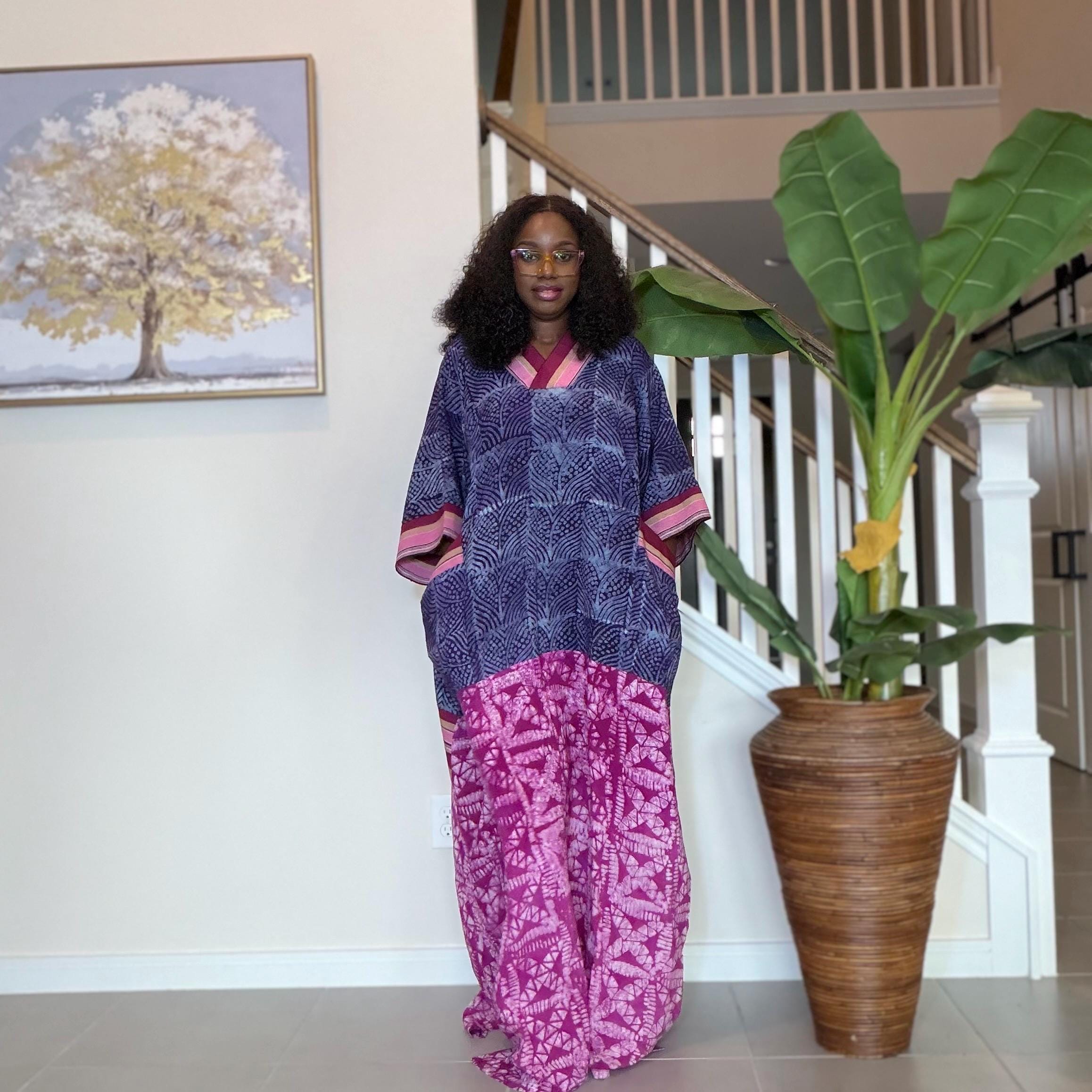 Handmade Adire Maxi Dress, Nigerian Tie Dye Kaftan, Boho African Clothing