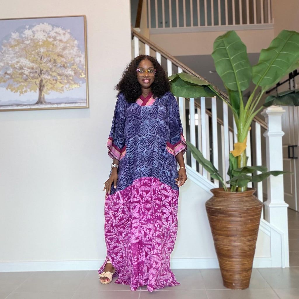 Handmade Adire Maxi Dress, Nigerian Tie Dye Kaftan, Boho African Clothing