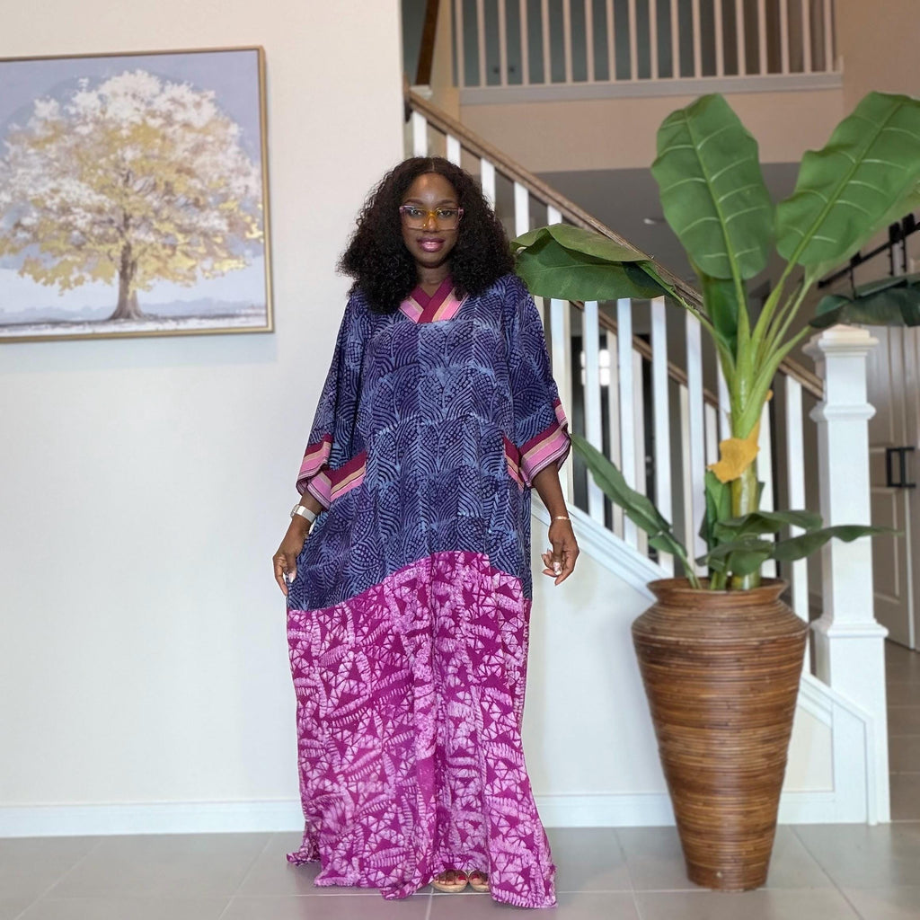 Handmade Adire Maxi Dress, Nigerian Tie Dye Kaftan, Boho African Clothing