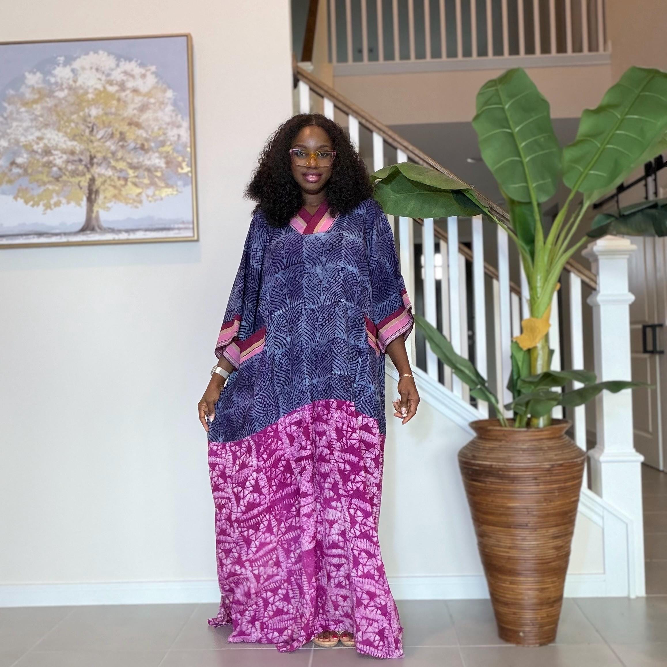 Handmade Adire Maxi Dress, Nigerian Tie Dye Kaftan, Boho African Clothing
