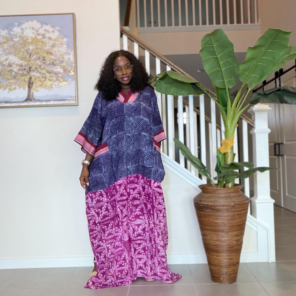 Handmade Adire Maxi Dress, Nigerian Tie Dye Kaftan, Boho African Clothing
