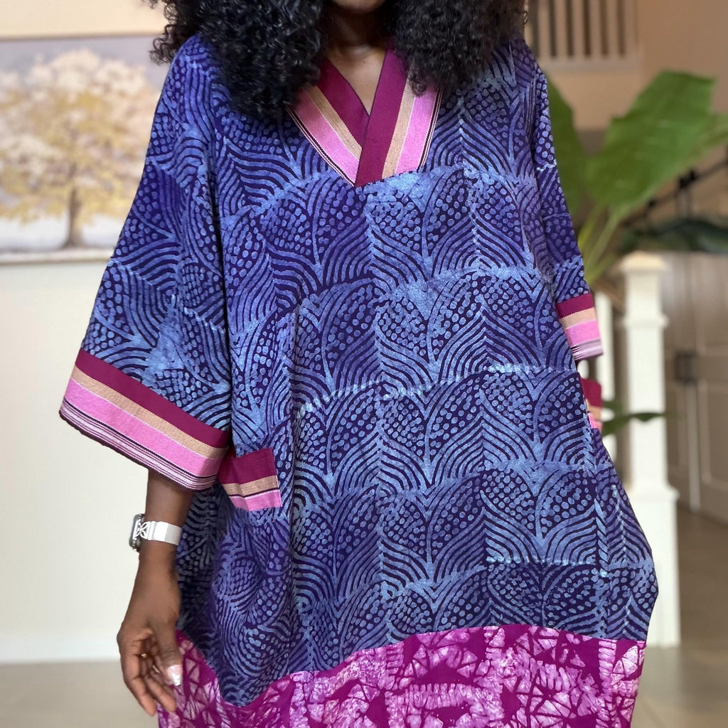 Handmade Adire Maxi Dress, Nigerian Tie Dye Kaftan, Boho African Clothing