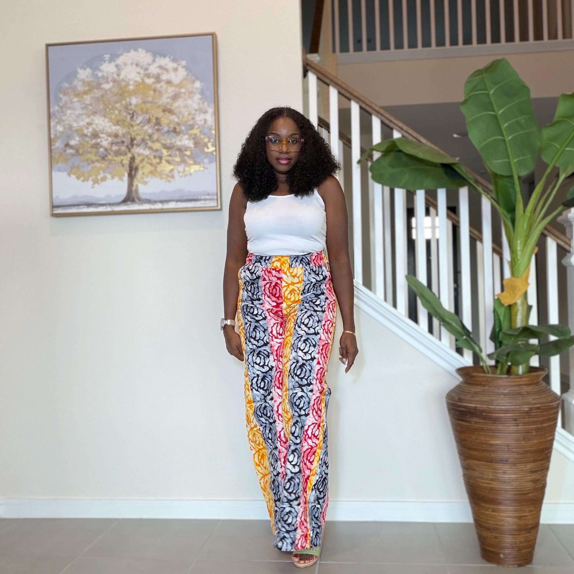 Ankara Wide Leg Pants for Women, African Print High Waist Trousers with Pockets, Colorful Batik Tie Waist Pants, Causal Boho Chic Outfit