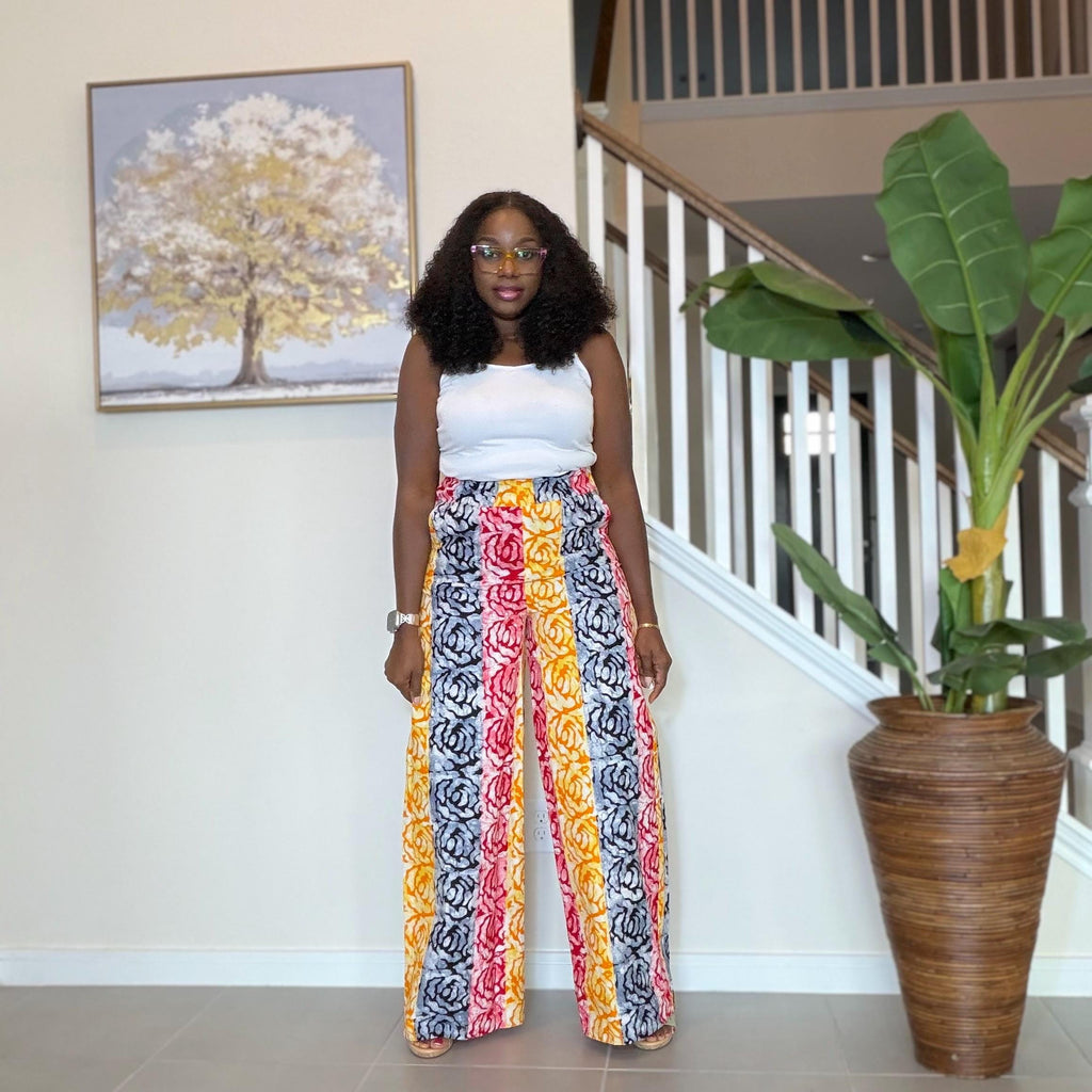 Ankara Wide Leg Pants for Women, African Print High Waist Trousers with Pockets, Colorful Batik Tie Waist Pants, Causal Boho Chic Outfit