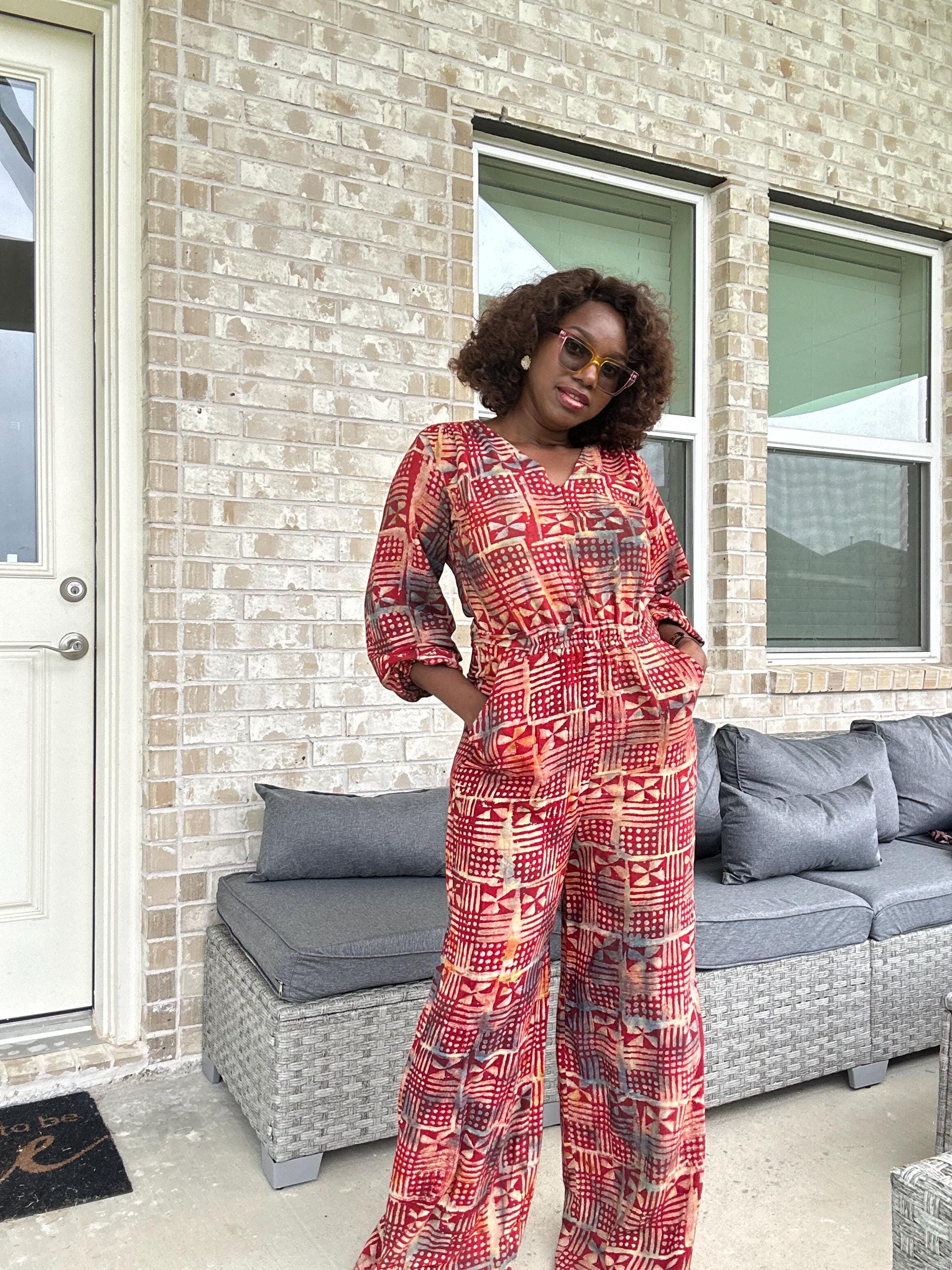 African Adire Jumpsuit | Vibrant Print, Wide-Leg Romper