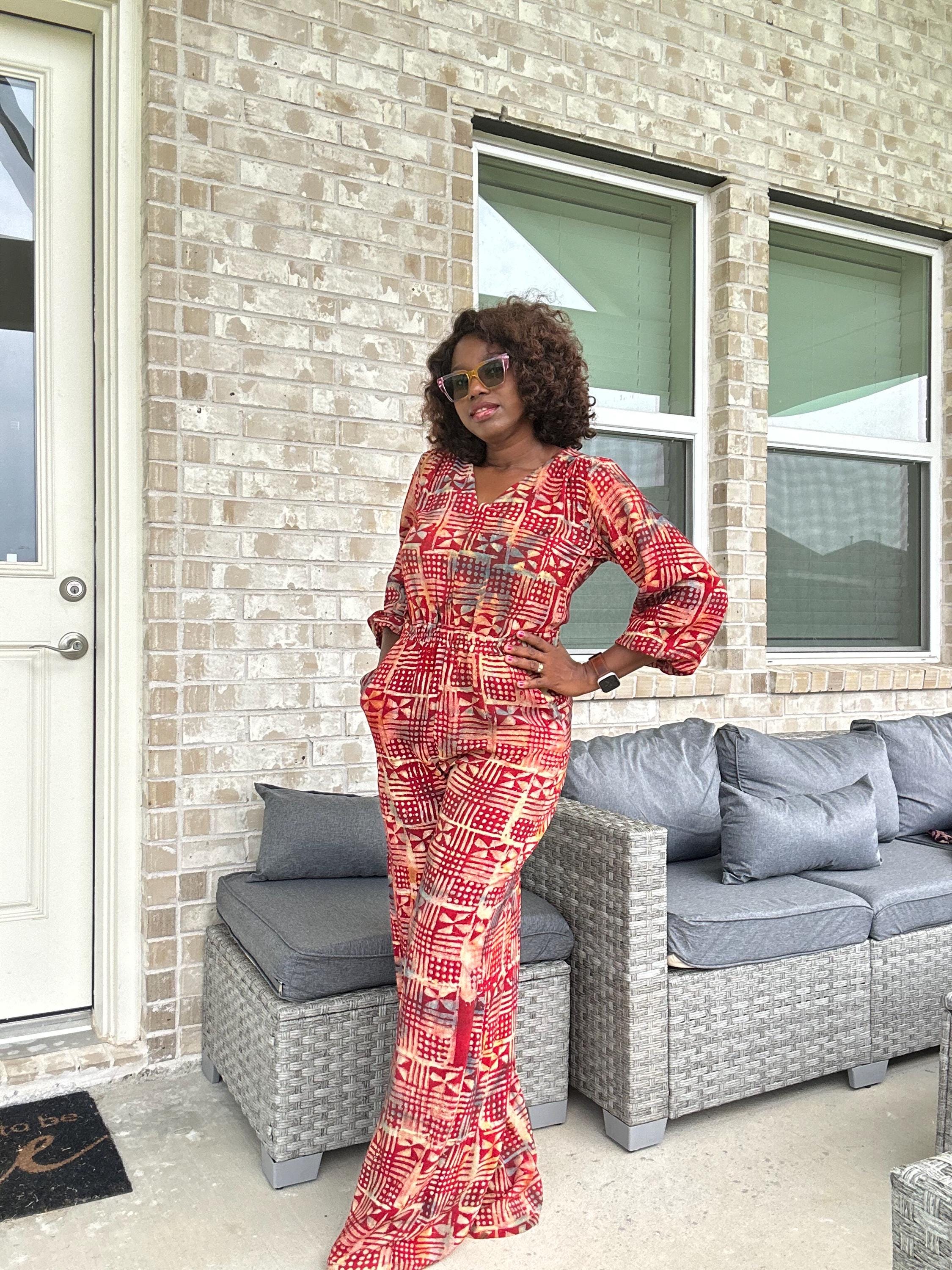 African Adire Jumpsuit | Vibrant Print, Wide-Leg Romper