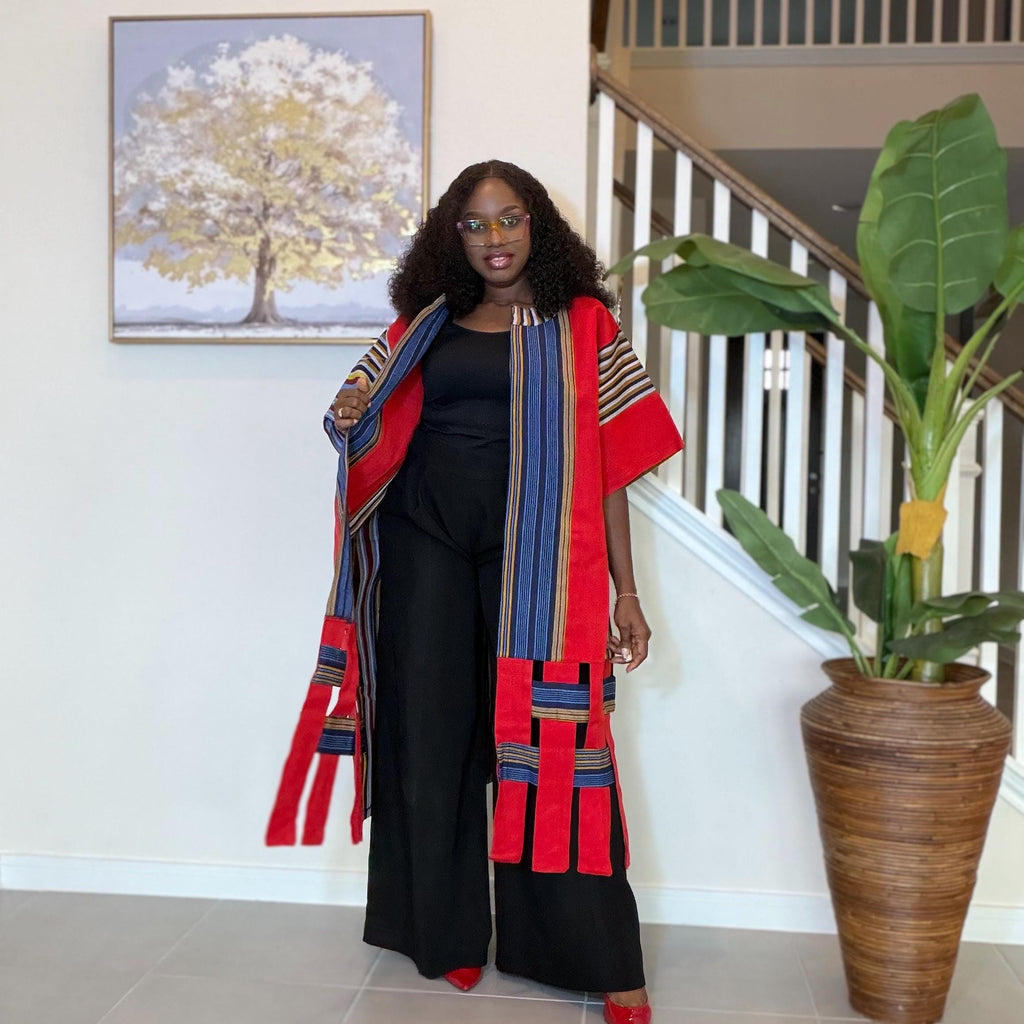 Handwoven Aso Oke Kimono Jacket | Nigerian Yoruba Fabric, Boho Coat