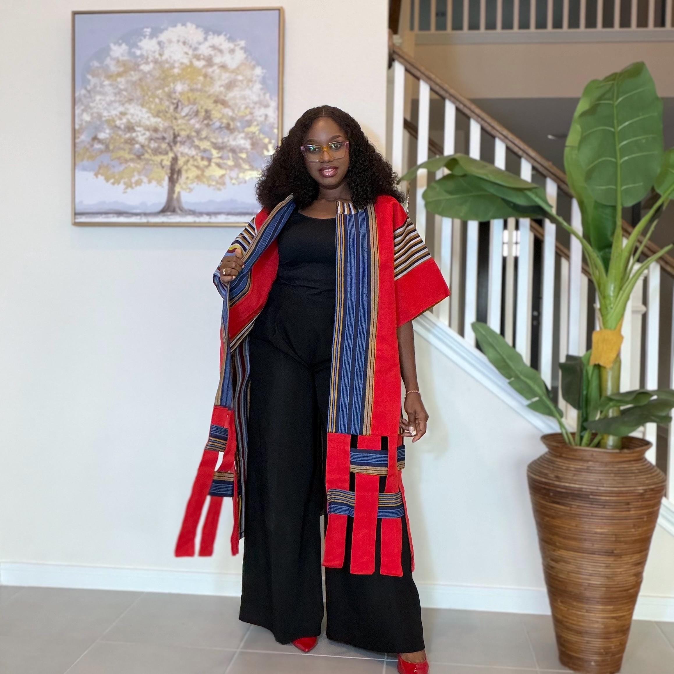Handwoven Aso Oke Kimono Jacket | Nigerian Yoruba Fabric, Boho Coat