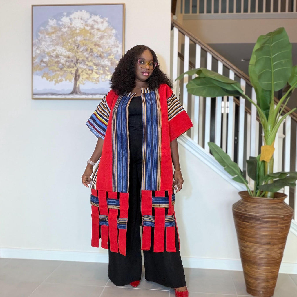 Handwoven Aso Oke Kimono Jacket | Nigerian Yoruba Fabric, Boho Coat