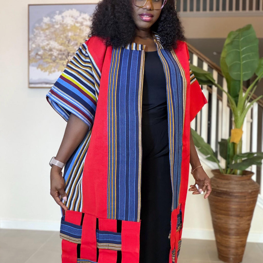 Handwoven Aso Oke Kimono Jacket | Nigerian Yoruba Fabric, Boho Coat