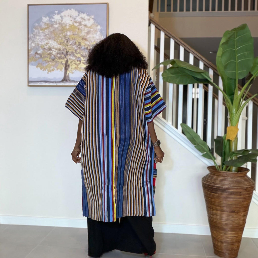 Handwoven Aso Oke Kimono Jacket | Nigerian Yoruba Fabric, Boho Coat
