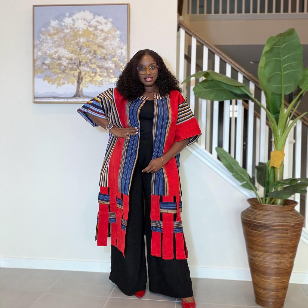 Handwoven Aso Oke Kimono Jacket | Nigerian Yoruba Fabric, Boho Coat