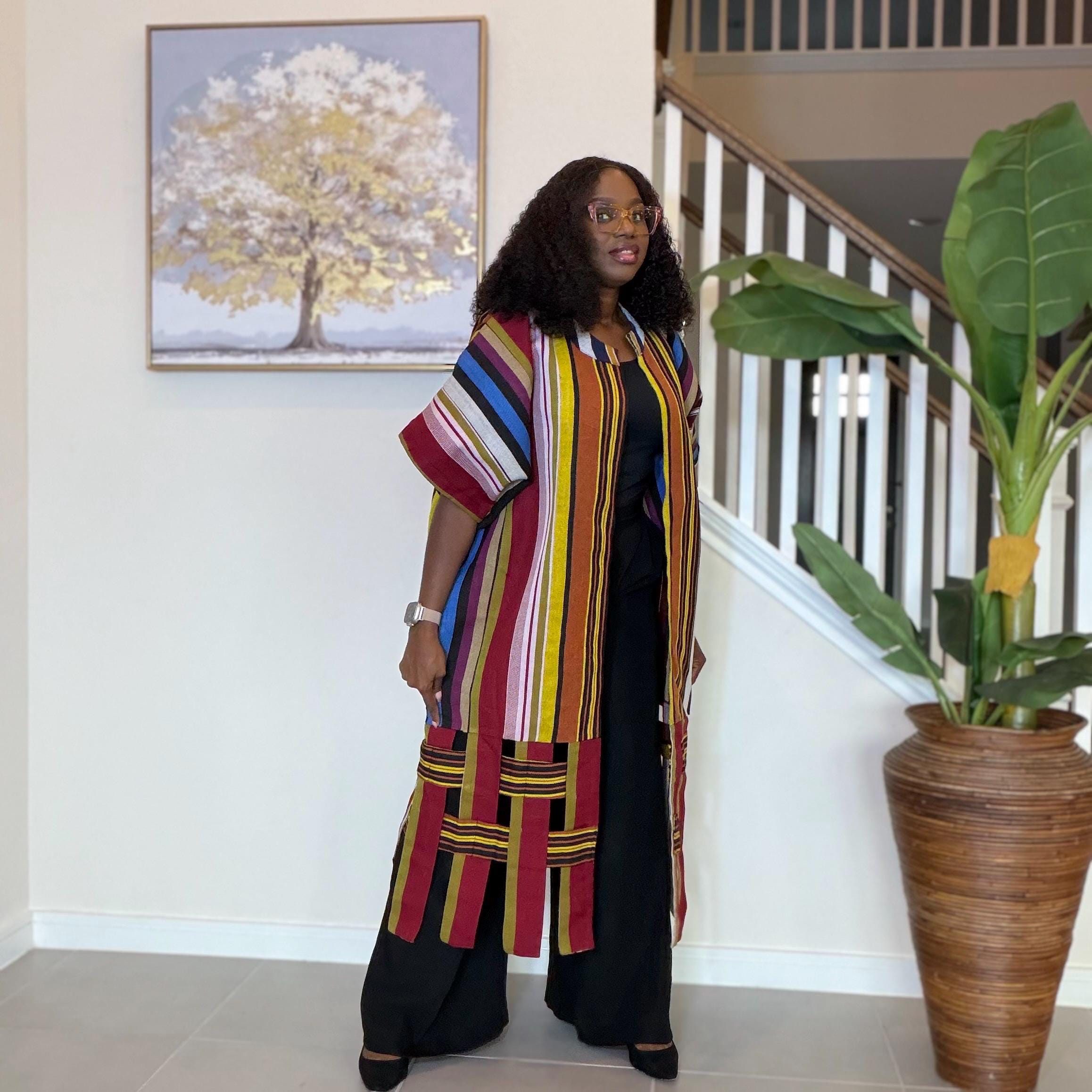 Handwoven Aso Oke Kimono Jacket | Nigerian Yoruba Fabric, Boho Coat
