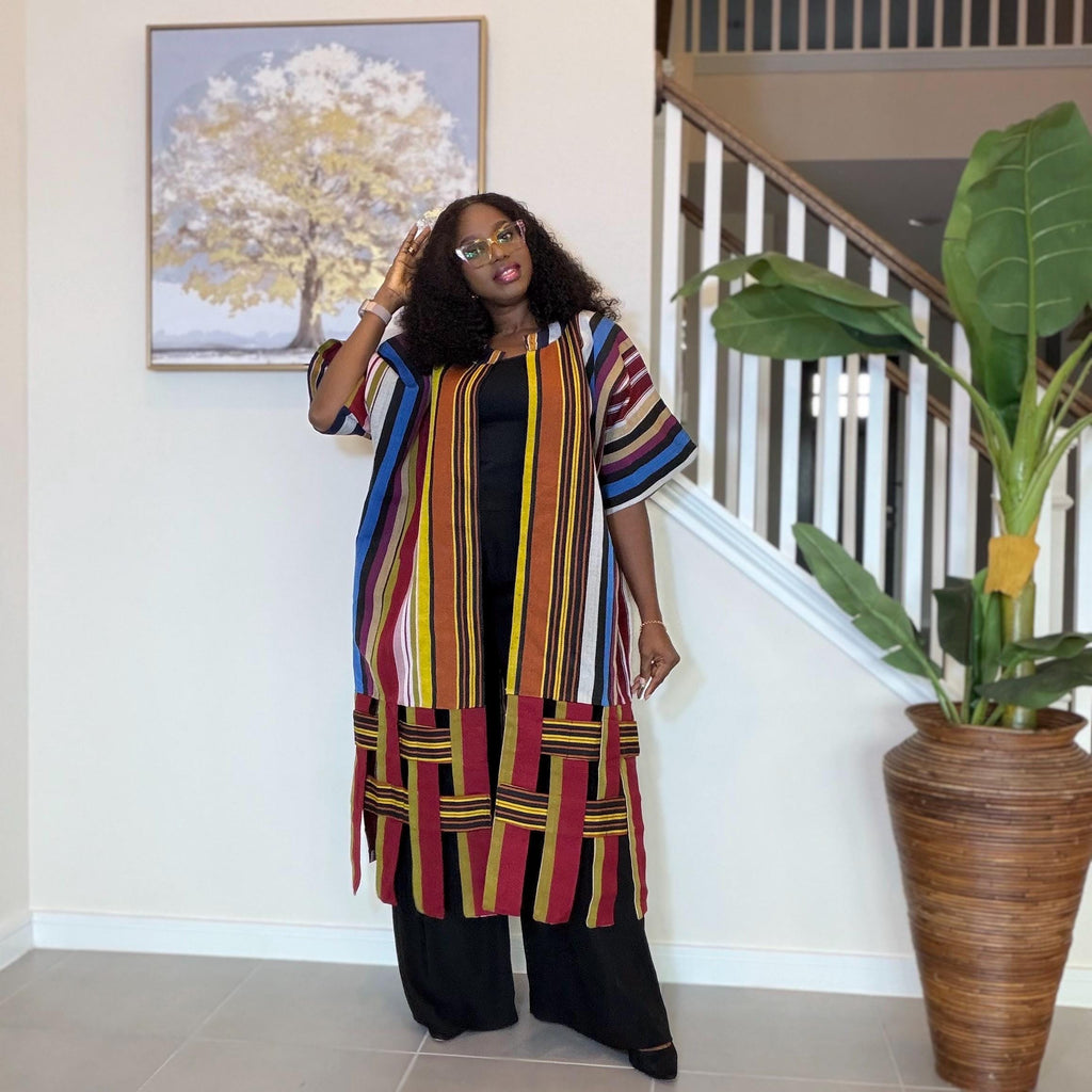 Handwoven Aso Oke Kimono Jacket | Nigerian Yoruba Fabric, Boho Coat