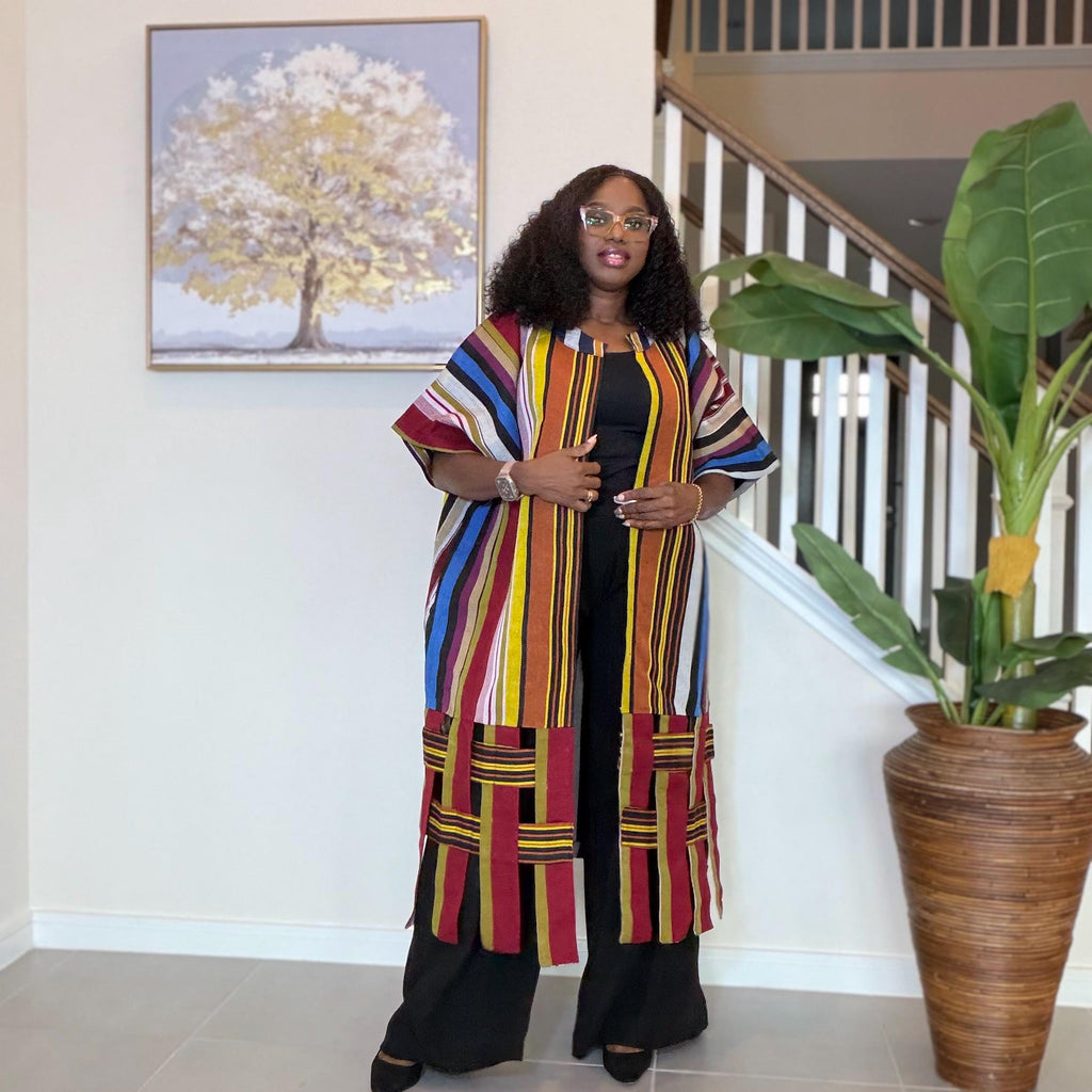 Handwoven Aso Oke Kimono Jacket | Nigerian Yoruba Fabric, Boho Coat