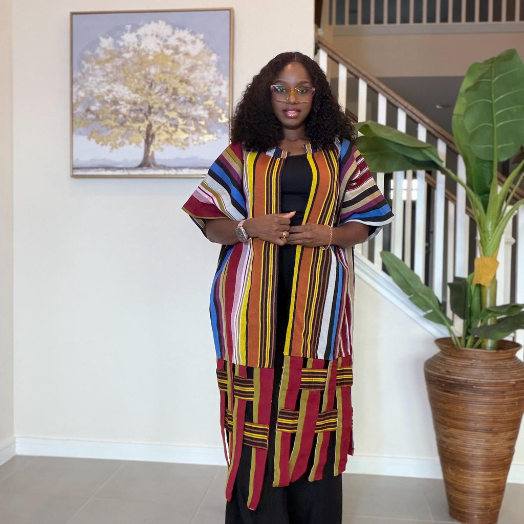 Handwoven Aso Oke Kimono Jacket | Nigerian Yoruba Fabric, Boho Coat