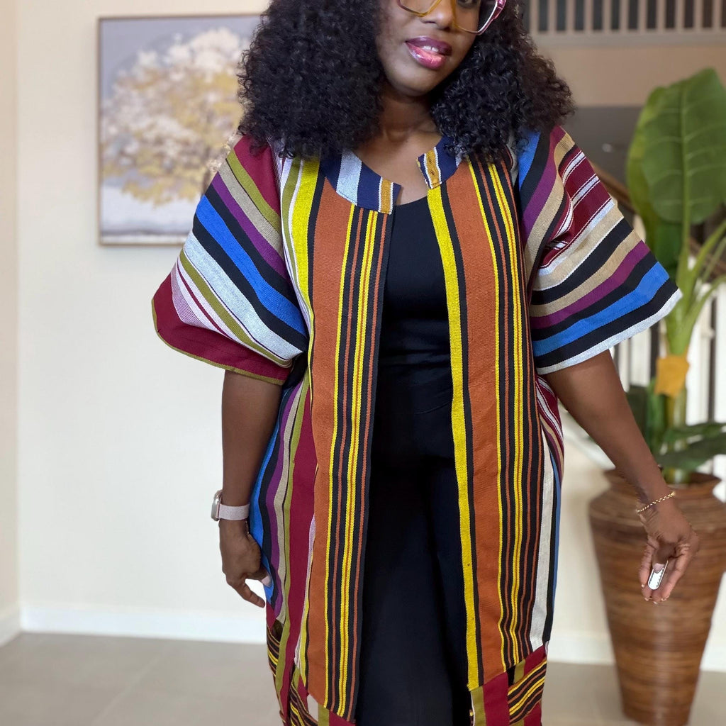 Handwoven Aso Oke Kimono Jacket | Nigerian Yoruba Fabric, Boho Coat
