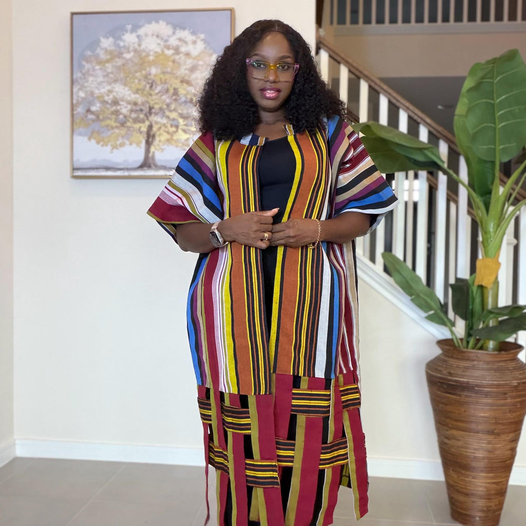Handwoven Aso Oke Kimono Jacket | Nigerian Yoruba Fabric, Boho Coat