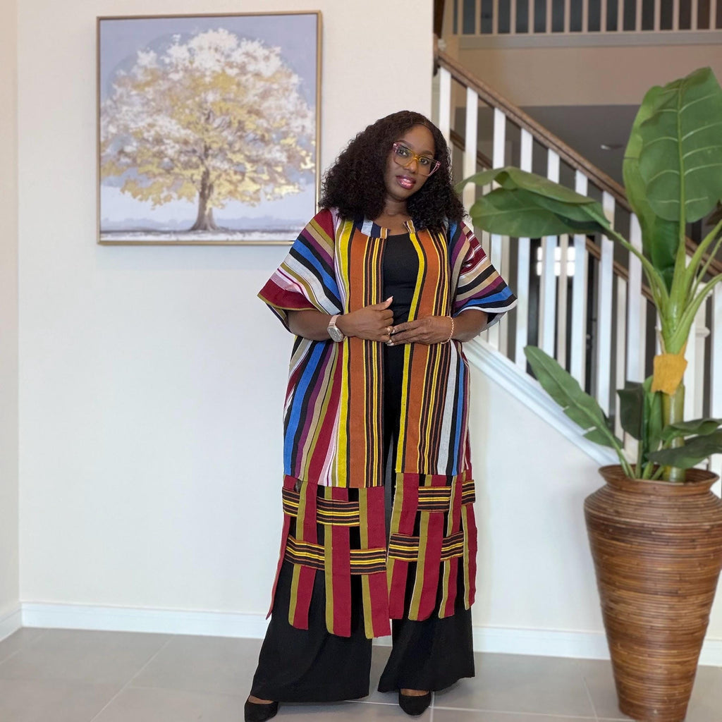Handwoven Aso Oke Kimono Jacket | Nigerian Yoruba Fabric, Boho Coat