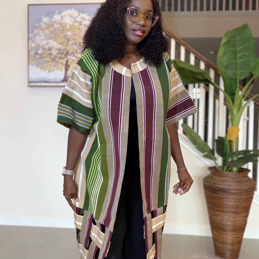 Handwoven Aso Oke Kimono Jacket | Nigerian Yoruba Fabric, Boho Coat
