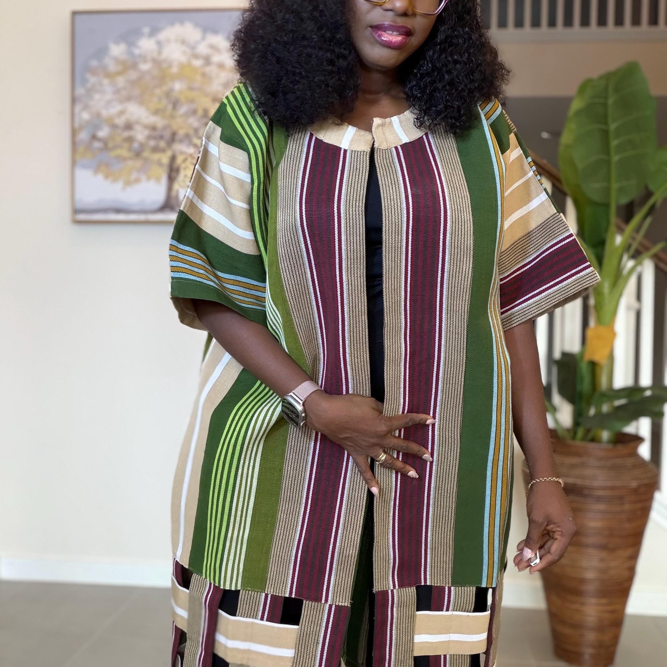 Handwoven Aso Oke Kimono Jacket | Nigerian Yoruba Fabric, Boho Coat