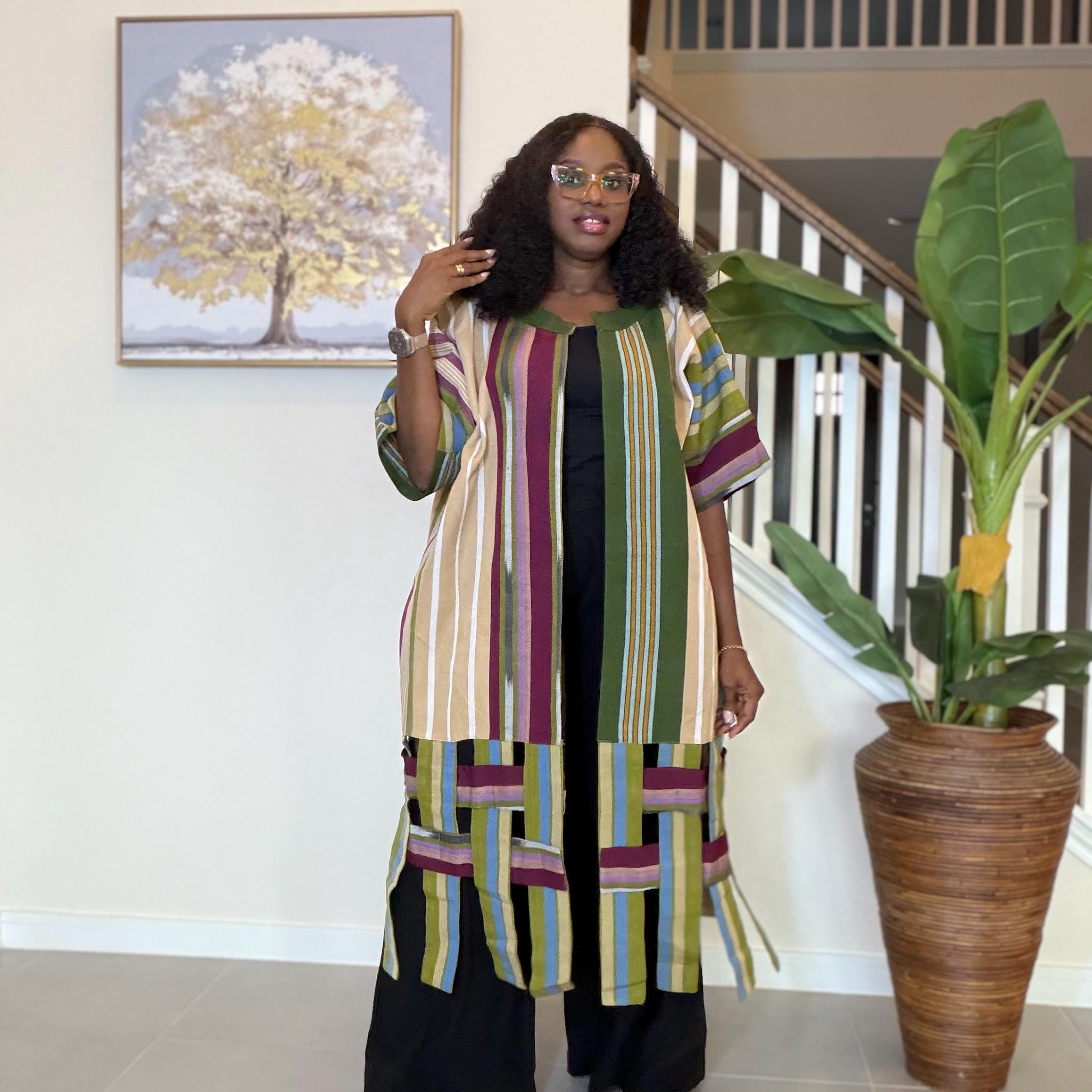 Handwoven Aso Oke Kimono Jacket | Yoruba Fabric, Boho Style