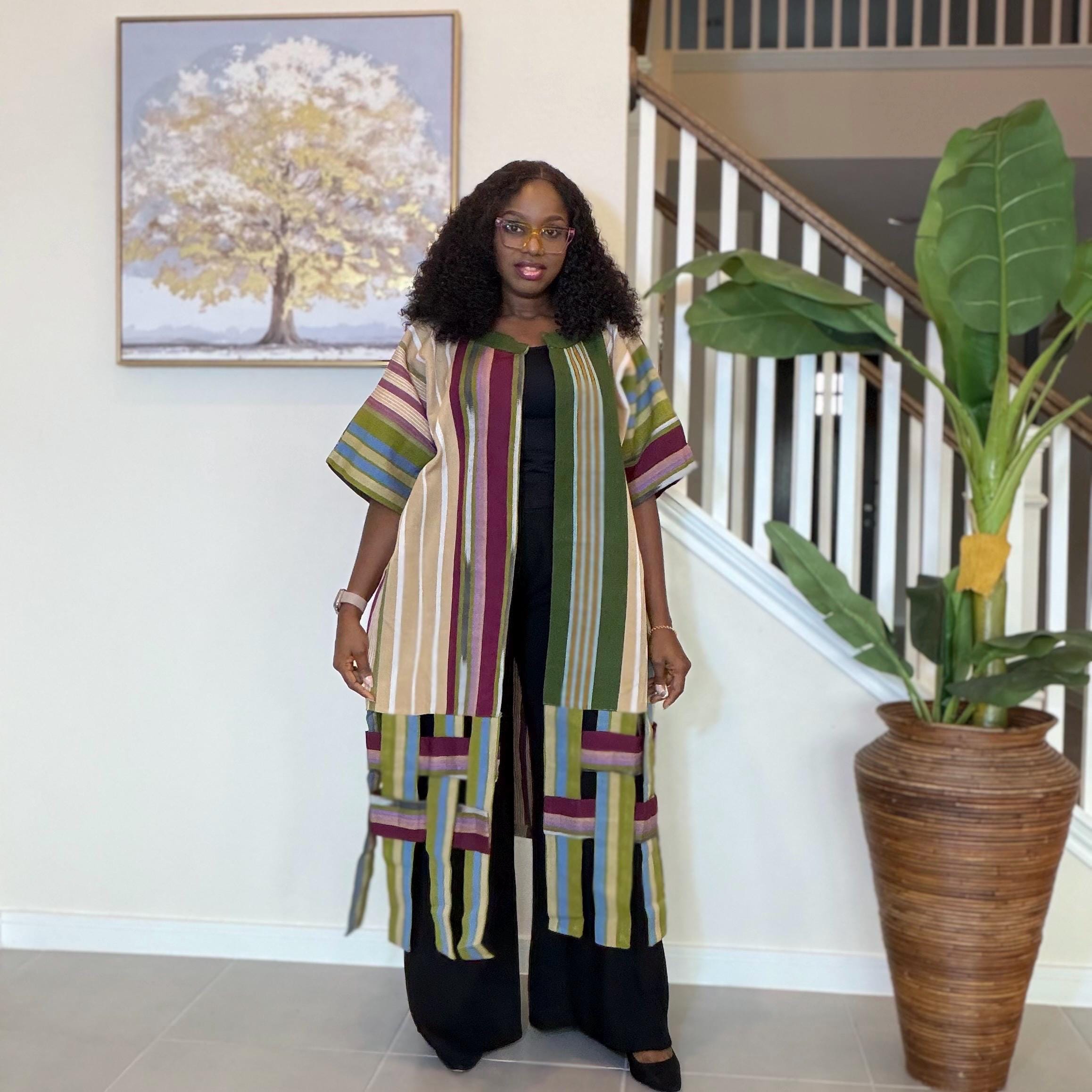 Handwoven Aso Oke Kimono Jacket | Yoruba Fabric, Boho Style
