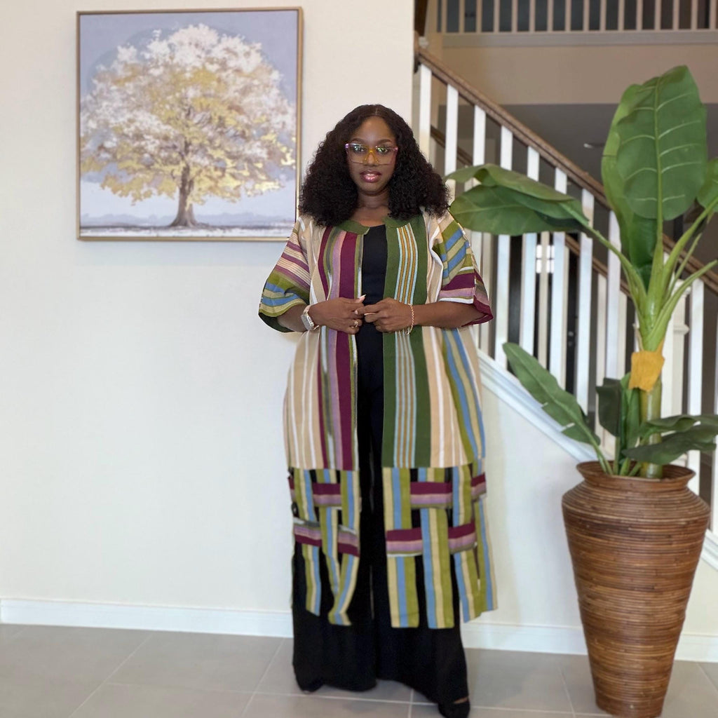 Handwoven Aso Oke Kimono Jacket | Yoruba Fabric, Boho Style