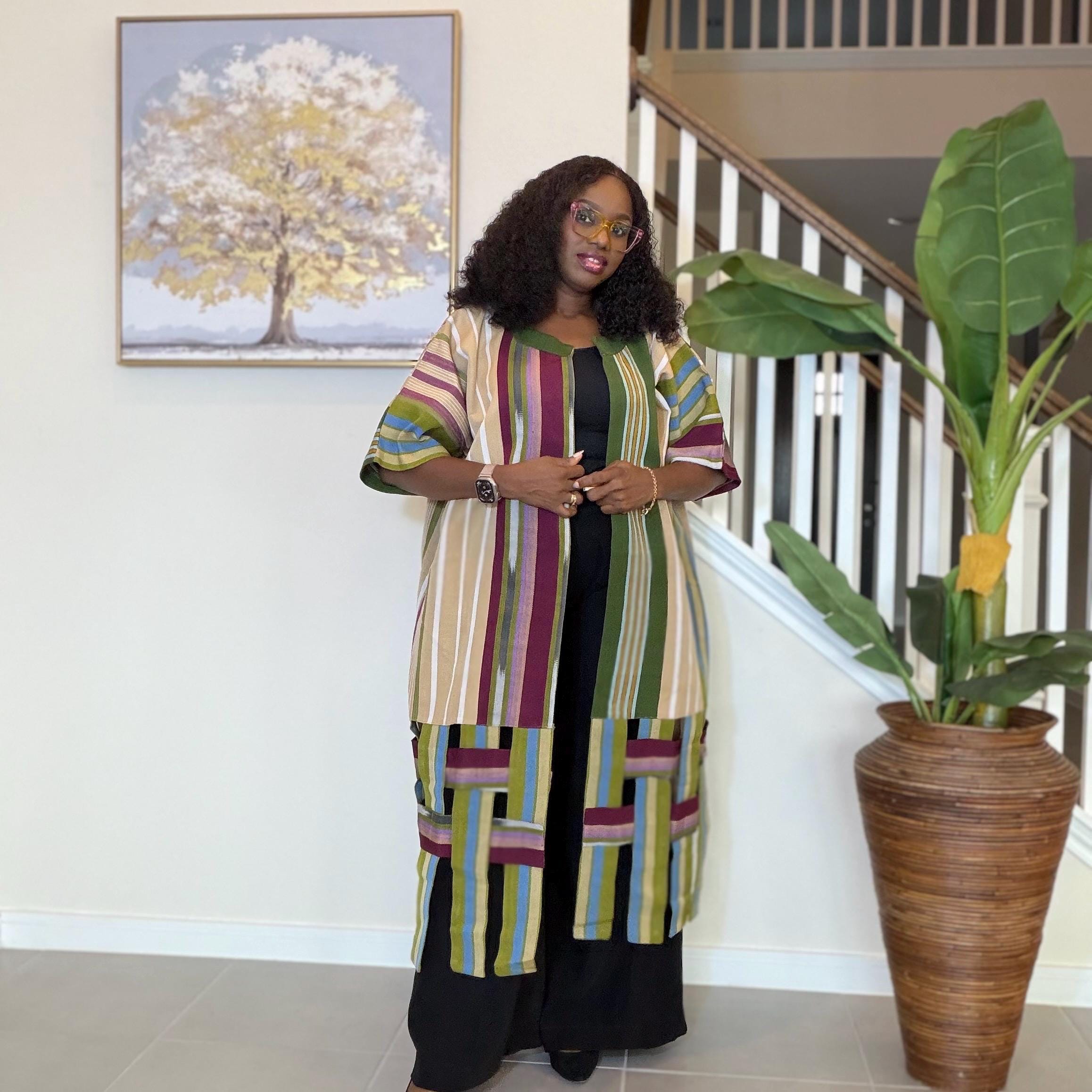 Handwoven Aso Oke Kimono Jacket | Yoruba Fabric, Boho Style