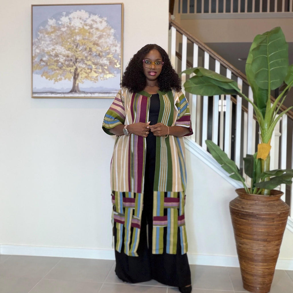 Handwoven Aso Oke Kimono Jacket | Yoruba Fabric, Boho Style