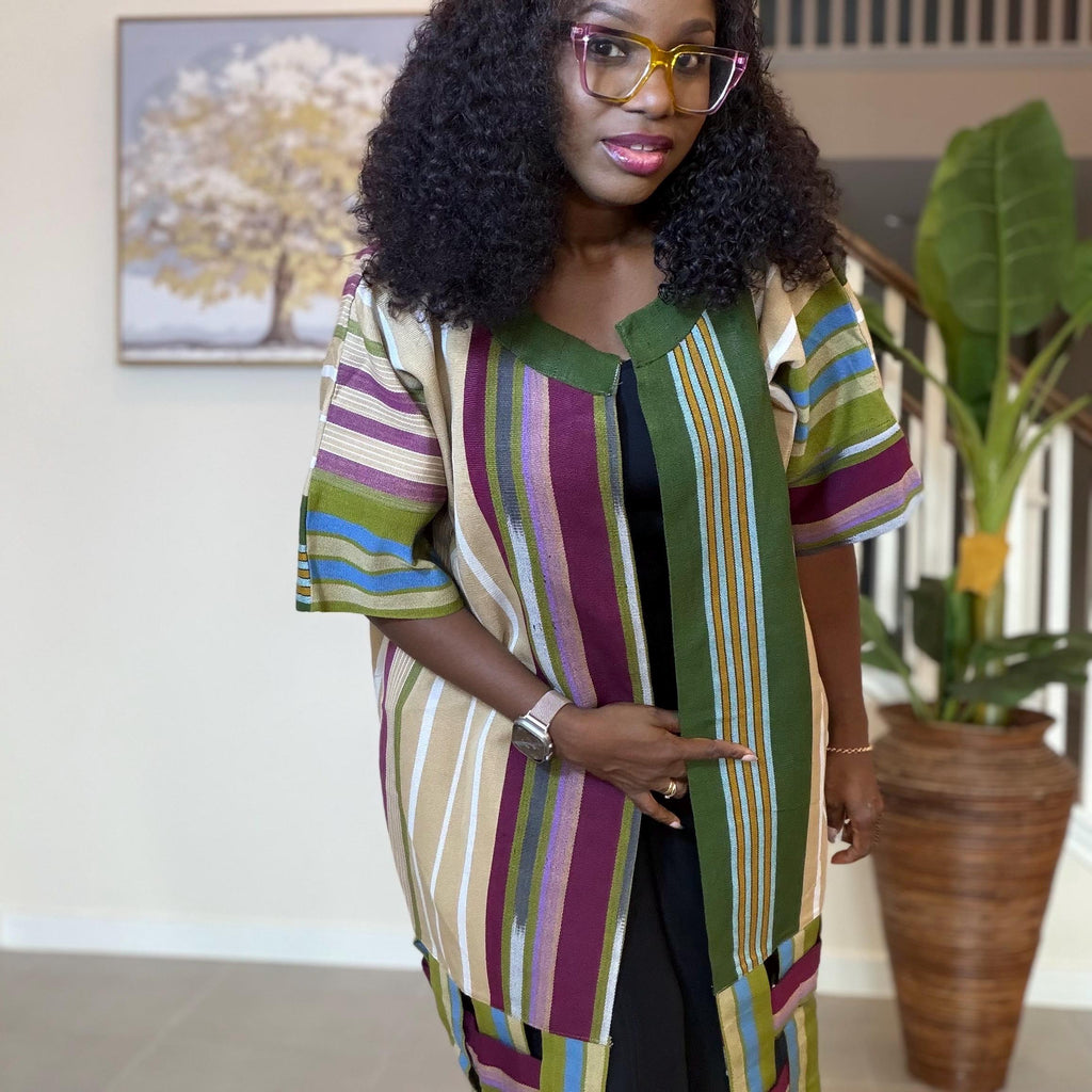 Handwoven Aso Oke Kimono Jacket | Yoruba Fabric, Boho Style