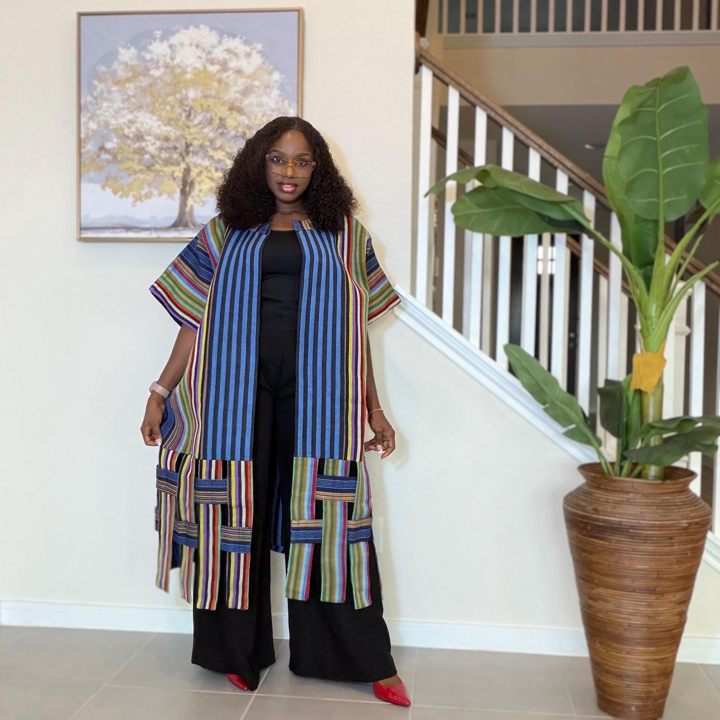 Handwoven Aso Oke Kimono Jacket | Nigerian Yoruba Fabric, Boho Style