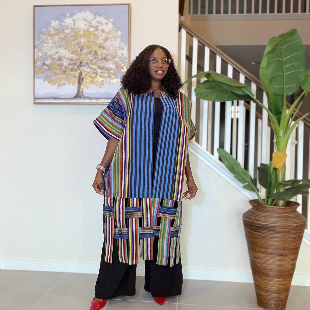Handwoven Aso Oke Kimono Jacket | Nigerian Yoruba Fabric, Boho Style