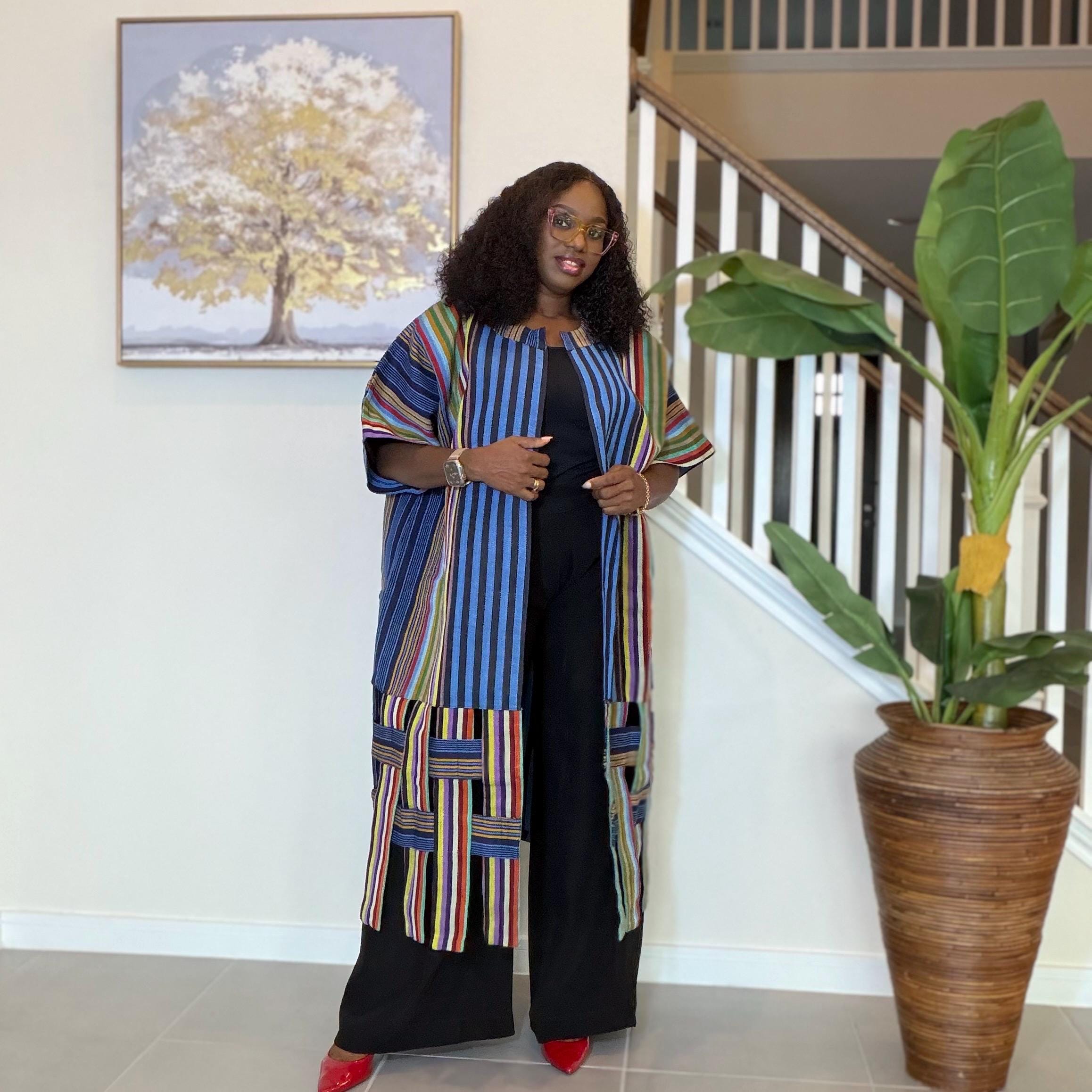 Handwoven Aso Oke Kimono Jacket | Nigerian Yoruba Fabric, Boho Style