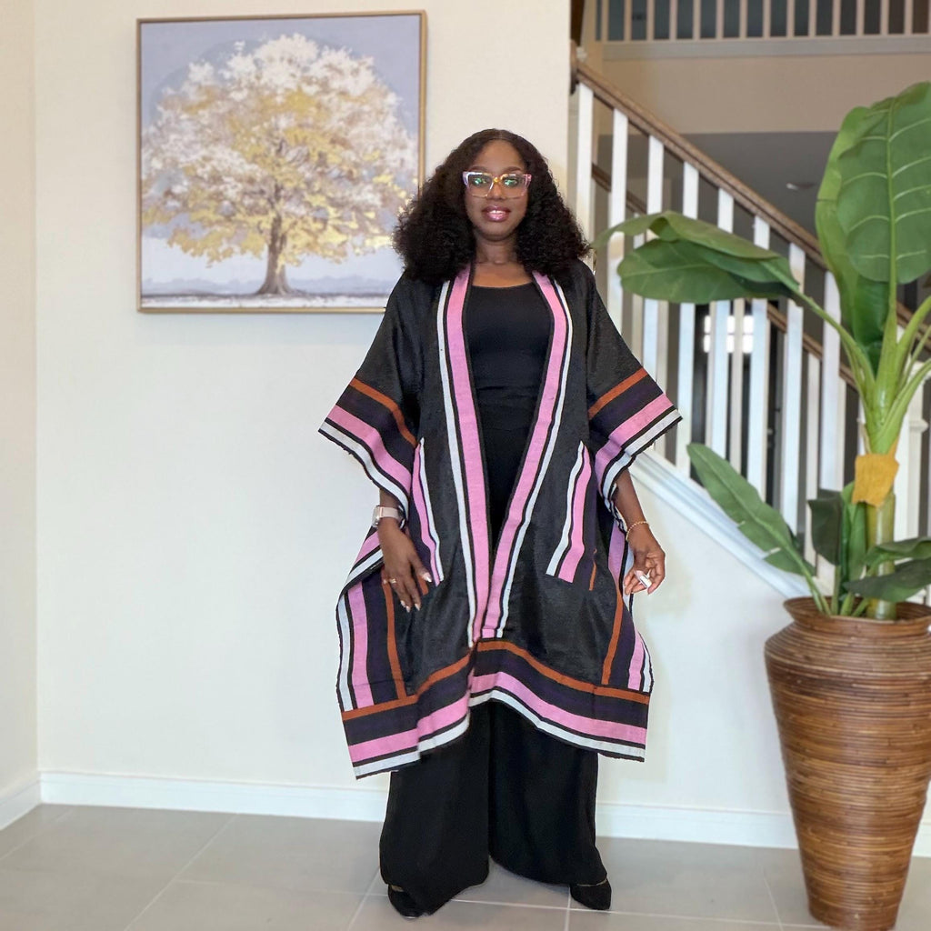Luxury Damask and Aso Oke Kimono, Damask and Aso Oke Kimono – African Jacket, Boho Duster, Statement Kimono for Women, Festival Outfit