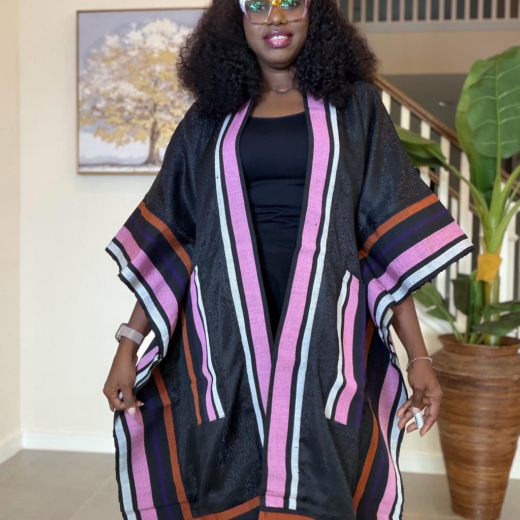 Luxury Damask and Aso Oke Kimono, Damask and Aso Oke Kimono – African Jacket, Boho Duster, Statement Kimono for Women, Festival Outfit